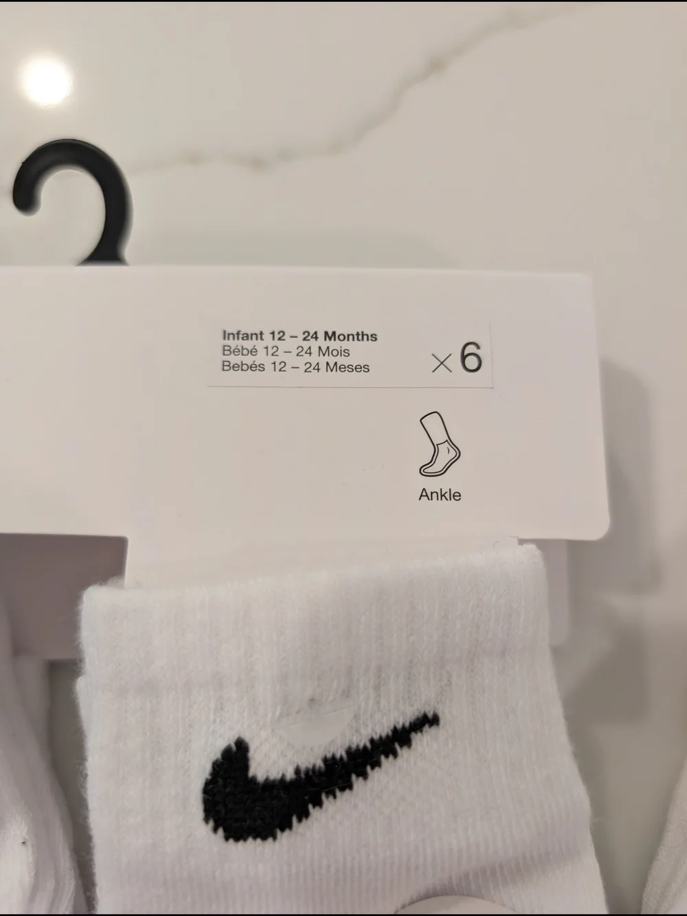 Nike Toddler 12-24 Months White Socks with Black Swoosh - 14 Pairs